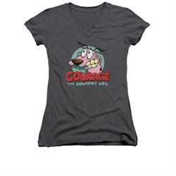 Courage The Cowardly Dog Shirt Juniors V Neck Courage Charcoal Tee T-Shirt