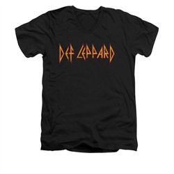 Def Leppard Shirt Slim Fit V-Neck Horizontal Logo Black T-Shirt
