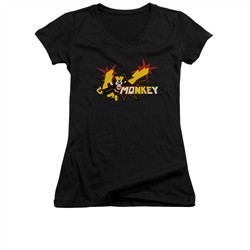 Dexter's Laboratory Shirt Juniors V Neck Monkey Black Tee T-Shirt