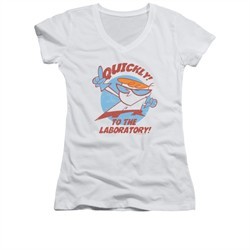 Dexter's Laboratory Shirt Juniors V Neck Quickly White Tee T-Shirt