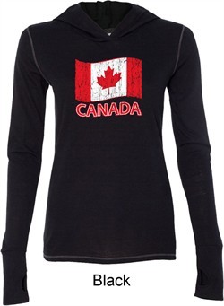 Distressed Canada Flag Ladies Tri Blend Hoodie Shirt