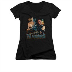 Elvis Presley Shirt Juniors V Neck 75 Year Birthday Black T-Shirt