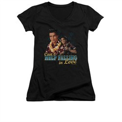 Elvis Presley Shirt Juniors V Neck Can't Help Falling Black T-Shirt