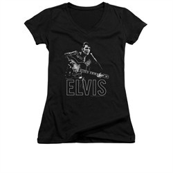 Elvis Presley Shirt Juniors V Neck Guitar In Hand Black T-Shirt