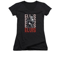 Elvis Presley Shirt Juniors V Neck Name In Lights Black T-Shirt