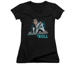 Elvis Presley Shirt Juniors V Neck Shake Rattle And Roll Black T-Shirt