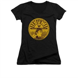 Elvis Presley Shirt Juniors V Neck Sun Records Full Logo Black T-Shirt