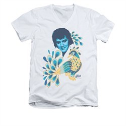 Elvis Presley Shirt Slim Fit V-Neck Peacock White T-Shirt