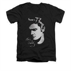 Elvis Presley Shirt Slim Fit V-Neck Simple Face Black T-Shirt