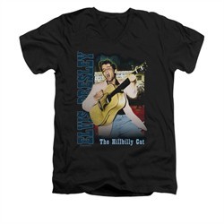Elvis Presley Shirt Slim Fit V-Neck The Hillbilly Cat Black T-Shirt