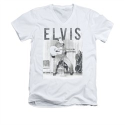 Elvis Presley Shirt Slim Fit V-Neck With The Band White T-Shirt