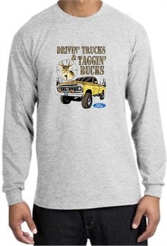 Ford Truck Shirt Driving and Tagging Bucks Long Sleeve Tee Ash