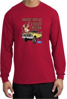 Ford Truck Shirt Driving and Tagging Bucks Long Sleeve Tee Red