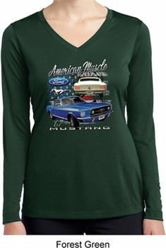 Ford American Muscle 1967 Mustang Ladies Dry Wicking Long Sleeve Shirt