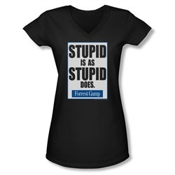 Forrest Gump Shirt Juniors V Neck Stupid Is As Stupid Does Black Tee T-Shirt