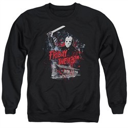 Friday the 13th Sweatshirt Jason Attacks Cabin Adult Black Sweat Shirt