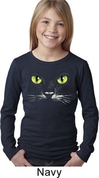 Girls Halloween Shirt Black Cat Long Sleeve Tee T-Shirt