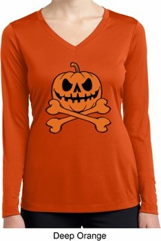 Halloween Pumpkin Skeleton Ladies Dry Wicking Long Sleeve Shirt
