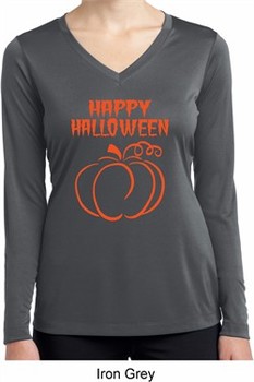 Happy Halloween with Pumpkin Sketch Ladies Dry Wicking Long Sleeve