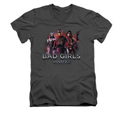 Injustice Gods Among Us Shirt Slim Fit V-Neck Bad Girls Charcoal T-Shirt