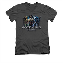 Injustice Gods Among Us Shirt Slim Fit V-Neck Good Girls Charcoal T-Shirt
