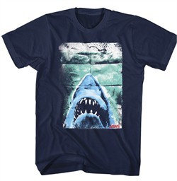 Jaws Shirt Folded Movie Poster Navy Blue T-Shirt