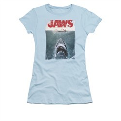 Jaws Shirt Juniors Block Title Poster Light Blue T-Shirt