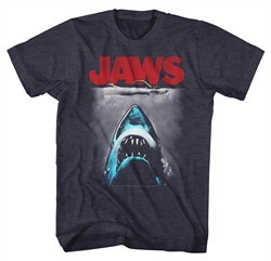 Jaws Shirt Red Movie Logo Heather Blue T-Shirt
