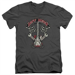Jeff Beck Slim Fit V-Neck Shirt Beckabilly Guitar Charcoal T-Shirt