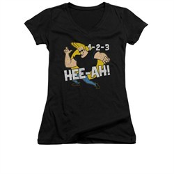 Johnny Bravo Shirt Juniors V Neck 123 Black Tee T-Shirt