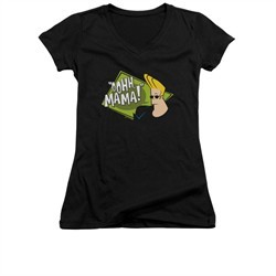 Johnny Bravo Shirt Juniors V Neck Oohh Mama Black Tee T-Shirt