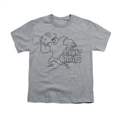 Johnny Bravo Shirt Kids JB Line Art Athletic Heather Youth Tee T-Shirt