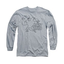 Johnny Bravo Shirt Long Sleeve JB Line Art Athletic Heather Tee T-Shirt