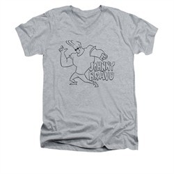 Johnny Bravo Shirt Slim Fit V Neck JB Line Art Athletic Heather Tee T-Shirt