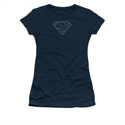 Justice League Embroidered Shirt Juniors Rhinestone Superman Navy T-Shirt