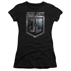 Justice League Movie Juniors Shirt Shield Logo Black T-Shirt