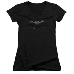 Justice League Movie Juniors V Neck Shirt Batman Logo Black T-Shirt