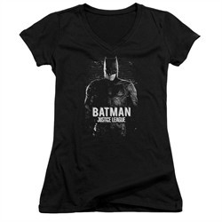 Justice League Movie Juniors V Neck Shirt Batman Profile Black T-Shirt