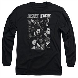 Justice League Movie Long Sleeve Pushing Forward Black Tee T-Shirt