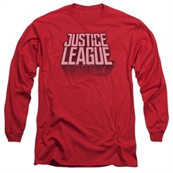 Justice League Movie Long Sleeve Shirt Distressed Logo Red Tee T-Shirt