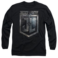 Justice League Movie Long Sleeve Shirt Shield Logo Black Tee T-Shirt