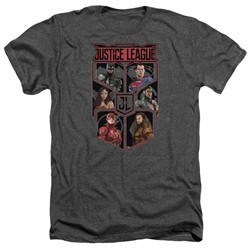 Justice League Movie Shirt League of Six Heather Charcoal T-Shirt