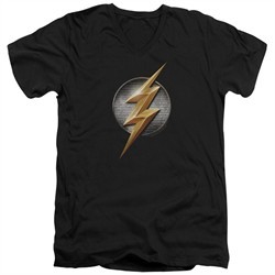Justice League Movie Slim Fit V-Neck Flash Logo Black T-Shirt