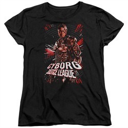 Justice League Movie Womens Shirt Cyborg Profile Black T-Shirt