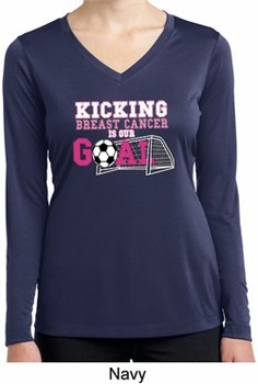 Kicking Breast Cancer is Our Goal Ladies Dry Wicking Long Sleeve Shirt