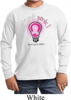 Kids Breast Cancer Awareness Shirt Think Pink Long Sleeve Tee T-Shirt
