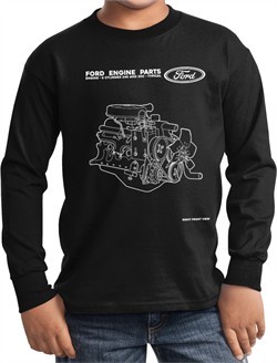 Kids Ford Tee Engine Parts Youth Long Sleeve Shirt