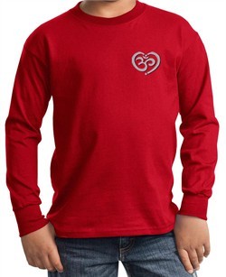 Kids Yoga Shirt OM Heart Pocket Print Long Sleeve Tee T-Shirt