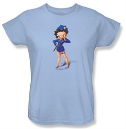 Betty Boop Ladies T-shirt Officer Boop Light Blue Tee Shirt