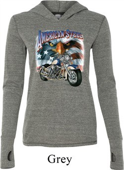 Ladies Biker Shirt American Steel Tri Blend Hoodie Tee T-Shirt